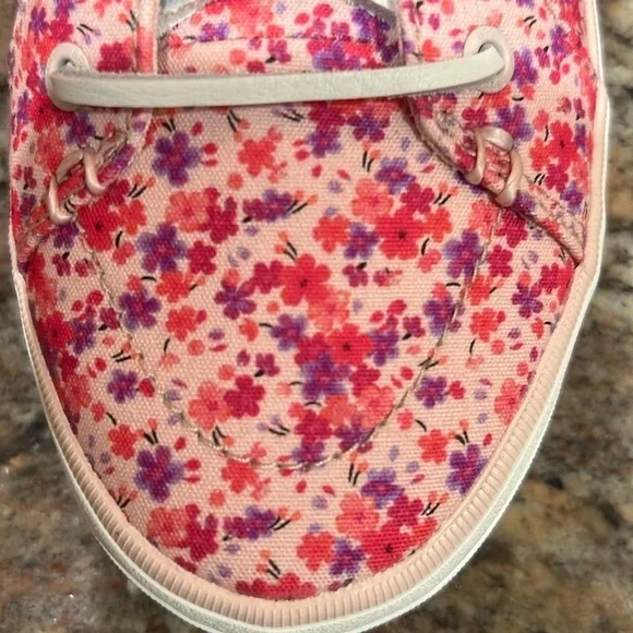 58. Sperry, Crest Vibe Floral Pink Boat Shoes Women’s Sz. 9.5 W. Leather laces - Picture 13 of 15